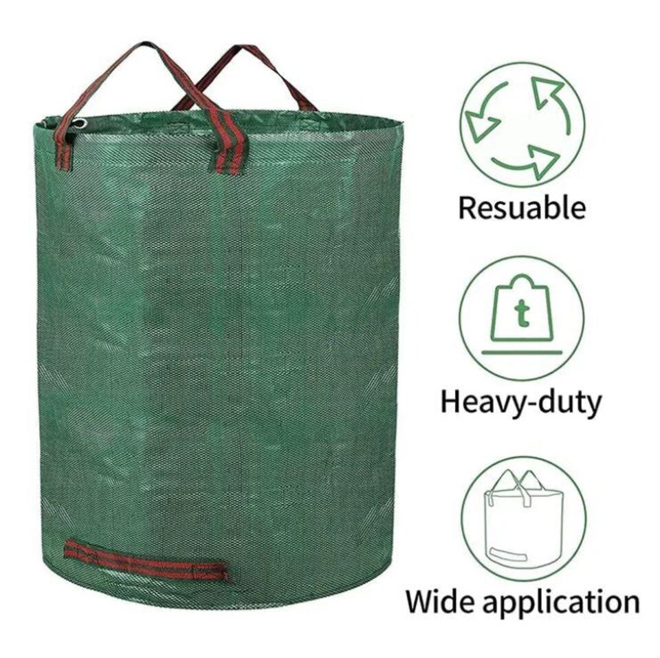image 1 of Dihl 272 Litre Heavy Duty Garden Waste Bags, Reusable Rubbish Sacks with Upper and Side Handles, 67cm Ã¸ x 76 cm, Green, Woven Polypropylene. For Waste, Rubble, Grass, Leaves and More