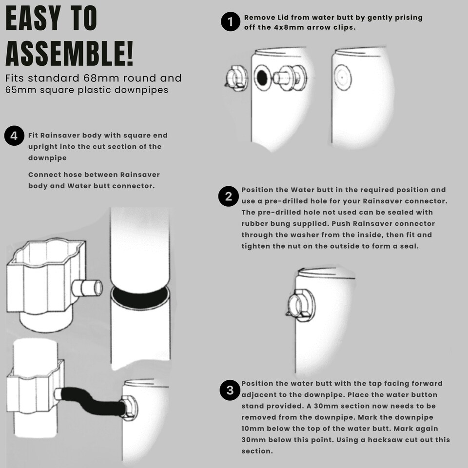 image 1 of Water Butt Kit with Tap, Diverter & Bio Cleaner –  Rainwater Collector for Garden, Balcony & Terrace – Durable Plastic Water Storage Tank | Grey | 350L