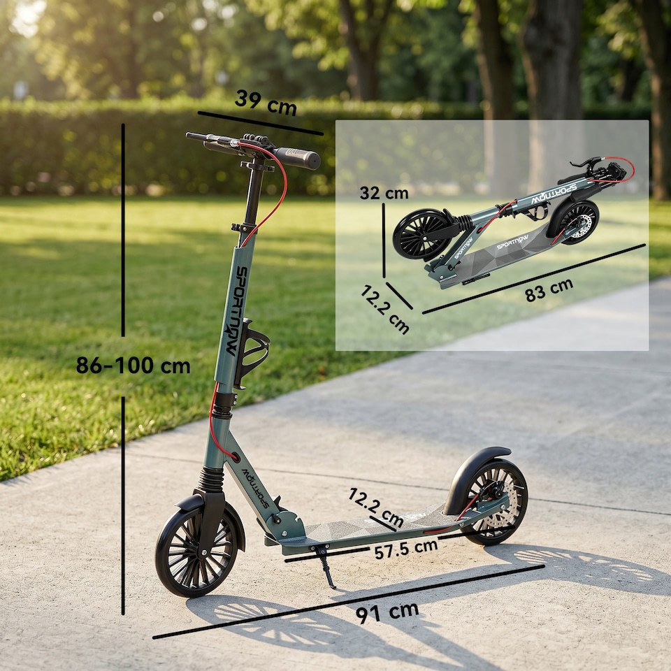 image 1 of SPORTNOW Foldable Kick Scooter with Height Adjustable Handlebar, Adult Scooters