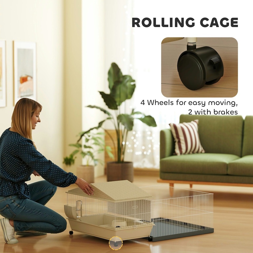image 1 of PawHut Small Animal Cage, Guinea Pig Cage with Removable Pet Playpen, Beige
