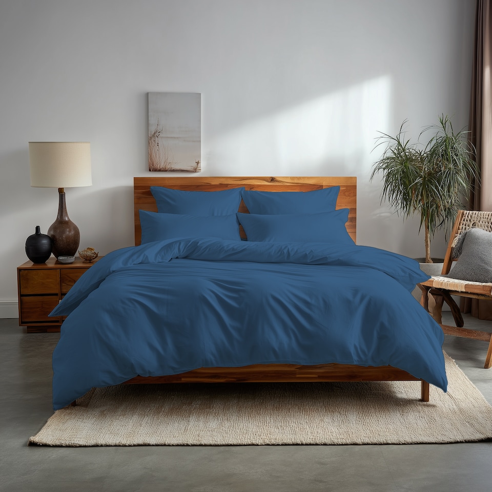 image 1 of Plain Dyed Easy Care Polycotton Duvet Cover And Pillowcases Set Bed Linen | Blue | Mid Blue | Double