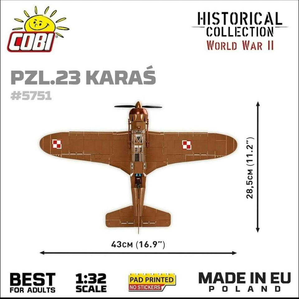 image 1 of PZL.23 Karas brick plane model - COBI 5751- 586 bricks