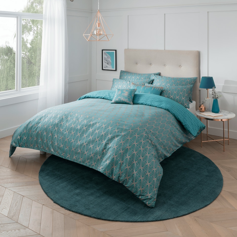 image 1 of Samantha Faiers Home Caspia Reversible Teal Deco Duvet Set - Single