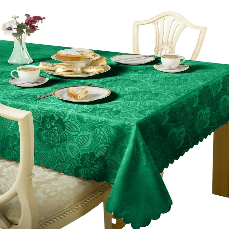 image 1 of Damask Rose Tablecloth - Forest Green - 178x178cm Green