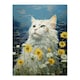 image 3 of White Cat Wildflowers Floral Meadow Oil Black Framed Wall Art Print A4