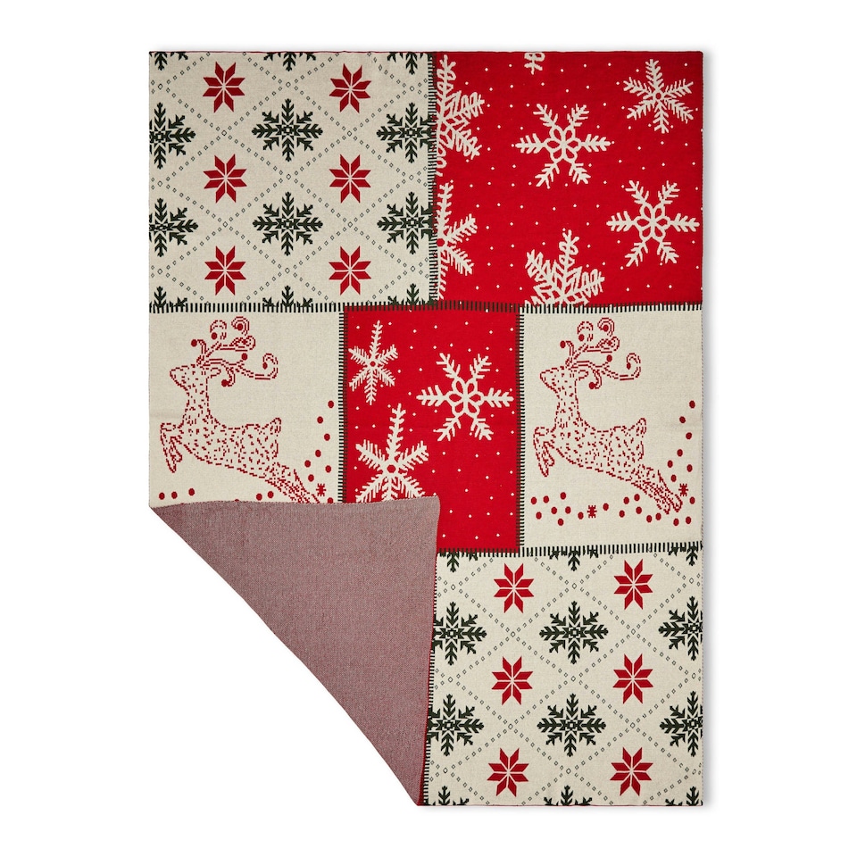 image 1 of BHS Christmas Patchwork Throw, Red | Red | Red | One Size | 1