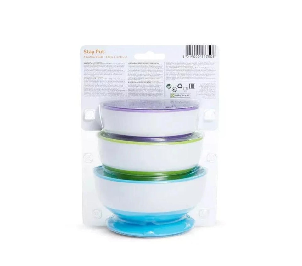 image 1 of Baby Feeding Bowls Stay Put Suction 3 Pack Non-Spill Munchkin 6m+