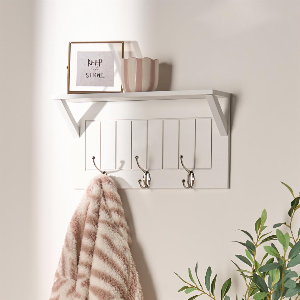 image 1 of OHS Wall Shelf Coat Rack Wood Effect Floating Display Unit