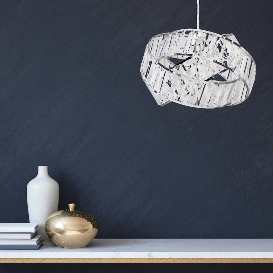image 1 of Clear Jewelled Layered Twist Ceiling Light Shade Clear | Chrome