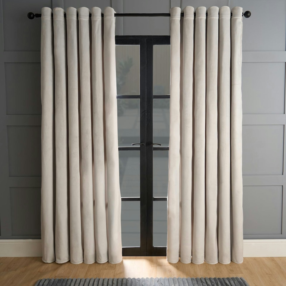 image 1 of OHS Matte Velvet Thermal Lined Eyelet Curtains, 46x54" - Charcoal