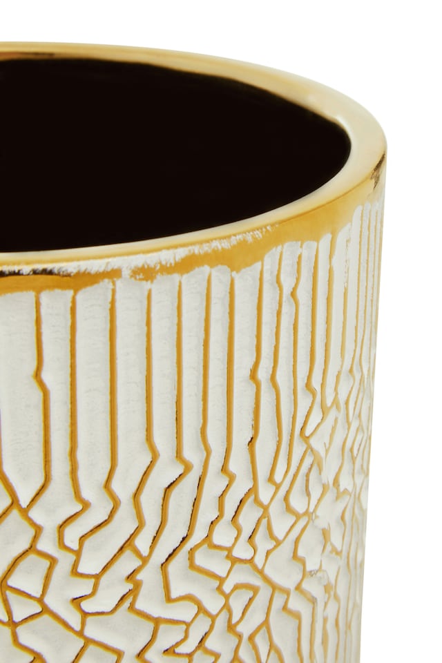 image 1 of Honna Small White Gold Ceramic Planter | Gold