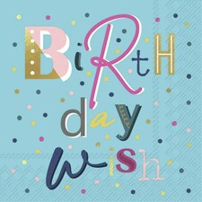 IHR Lunch Napkins Birthday Wish Turquoise&nbsp; &nbsp; &nbsp; 33cm 3ply 20 Pack