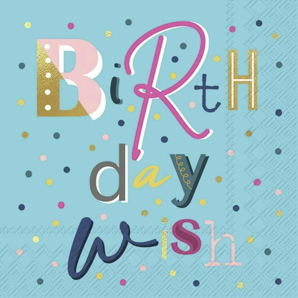 IHR Lunch Napkins Birthday Wish Turquoise&nbsp; &nbsp; &nbsp; 33cm 3ply 20 Pack