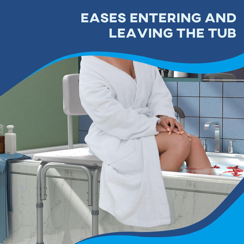 image 1 of HOMCOM Height Adjustable Shower Chair, Non Slip Bath Transfer Bench for Elderly, Disabled with Armrest and Backrest, 300 lbs Capacity, White