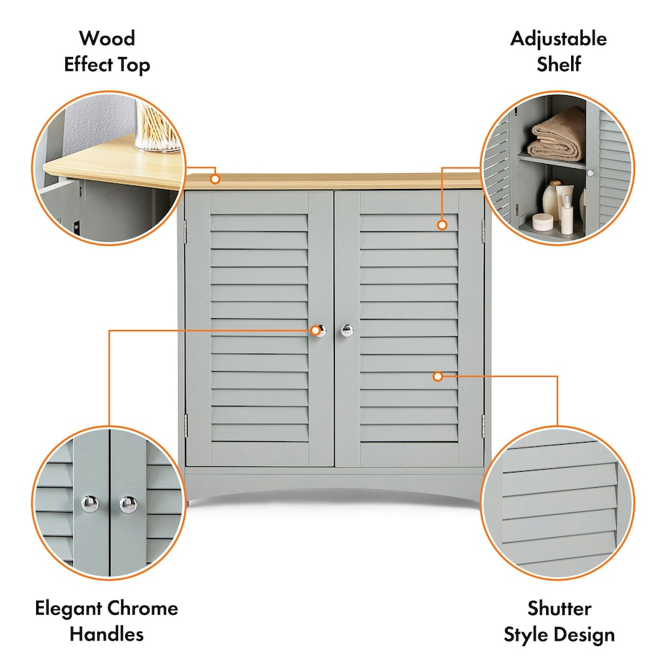 image 1 of VonHaus Shrewsbury Grey Bathroom Storage Cabinet with Wood Effect Top