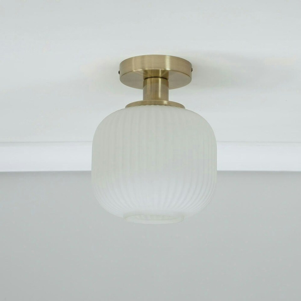 image 1 of ValueLights Calpe Frosted Glass Shade Flush Gold Ceiling Light