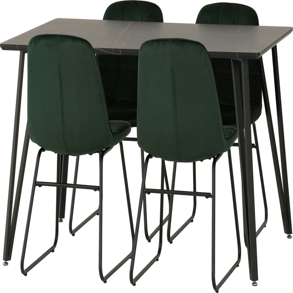 image 1 of Marlow Dining Set with Lukas Chairs Black | Black Marble/Emerald Green