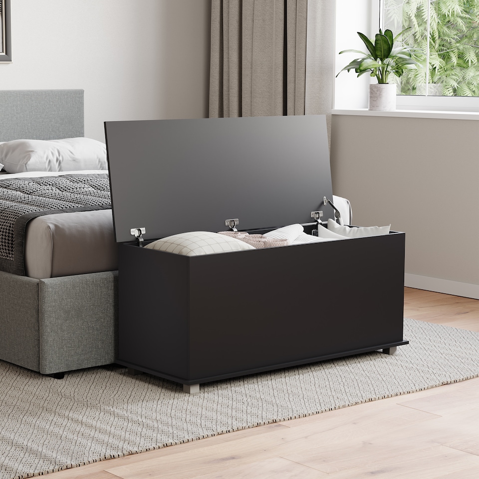 image 1 of Vida Designs Leon Storage Ottoman Bedroom Hallway Chest Bench, Black | Black | Black