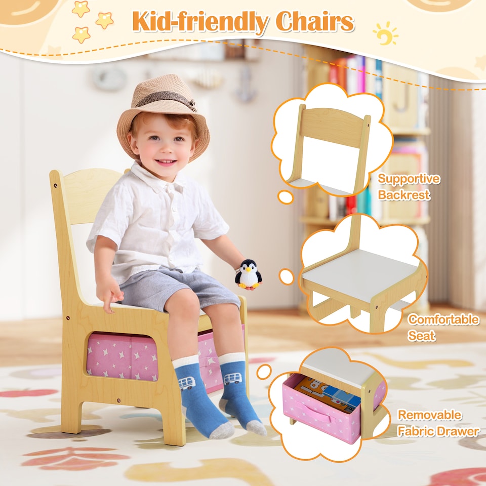 image 1 of COSTWAY Kids Multifunctional Table and 2 Chairs Set Pink