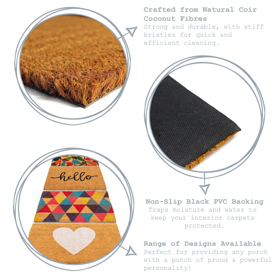 image 1 of Nicola Spring 2x Coir Door Mats - 90 x 60cm Triangles Decorative Indoor Front Door Entry Dirt Trapper Non Slip Backing Doormat