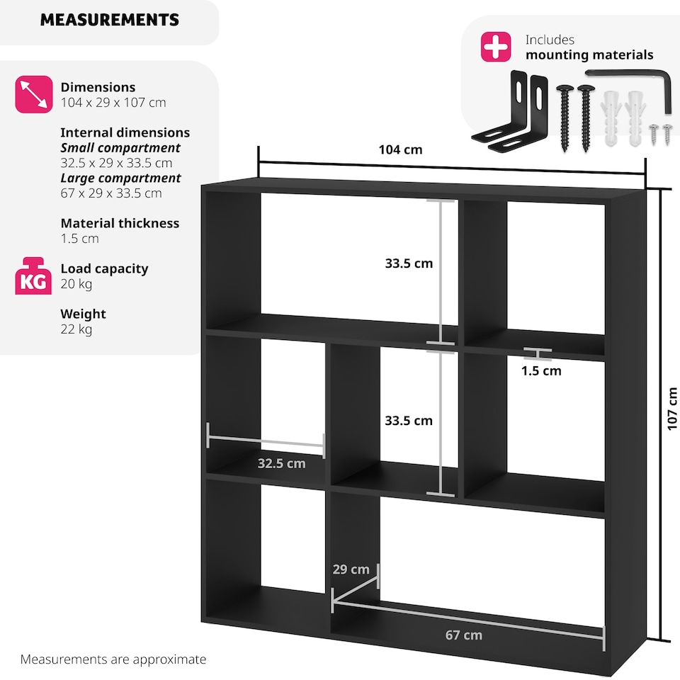 image 1 of Bookshelf Tartu - with 7 storage compartments Black