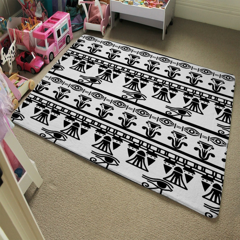 image 1 of Egyptian Eye Of Horus Heiroglyphs (Rug) Black | Large: 140x200cm