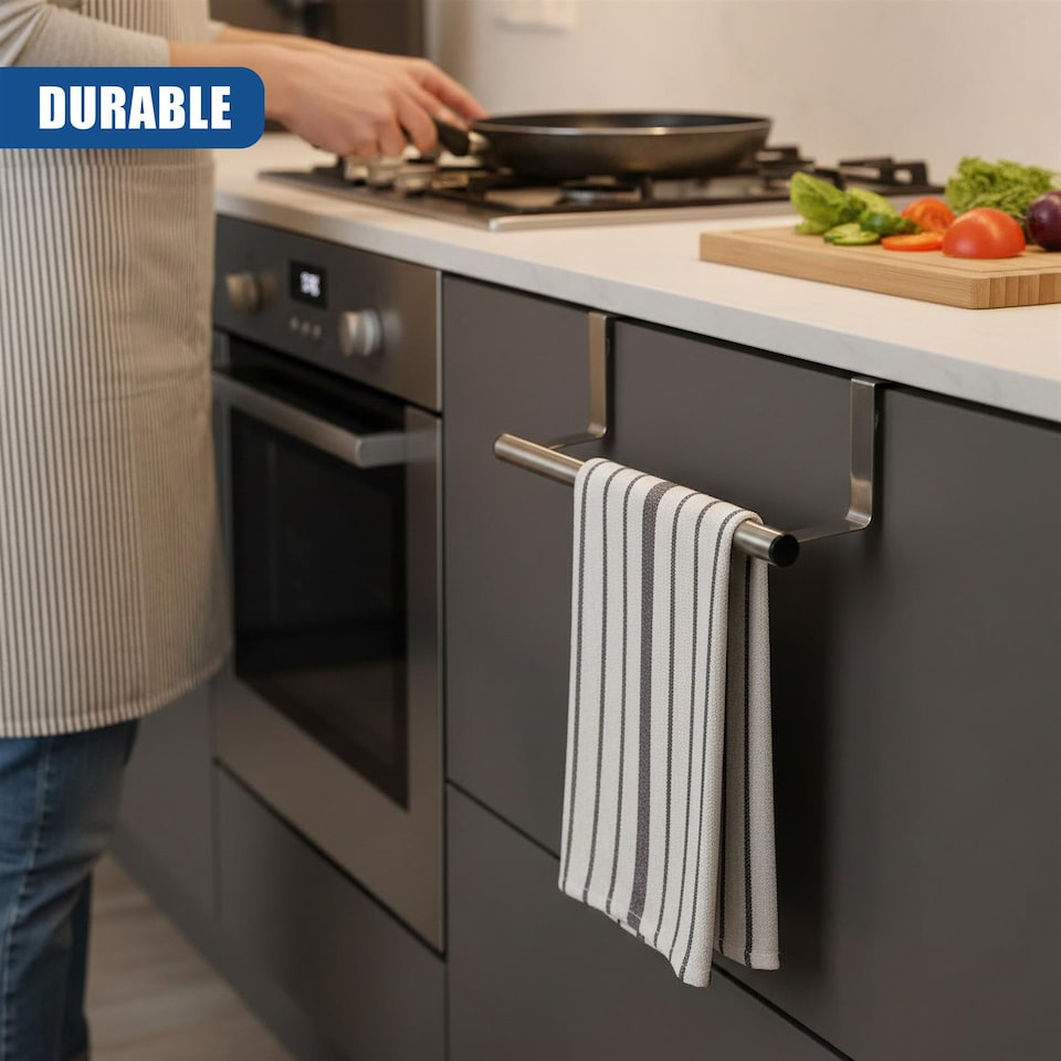 image 1 of GEEZY Stainless Steel Extendable Over Door Towel Rail 25-40cm Kitchen Bathroom