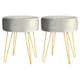 image 1 of Harbour Housewares Set Of 2 Grey Velvet Footstools Round Ottoman Stools With Gold Base Stylish Seating Grey