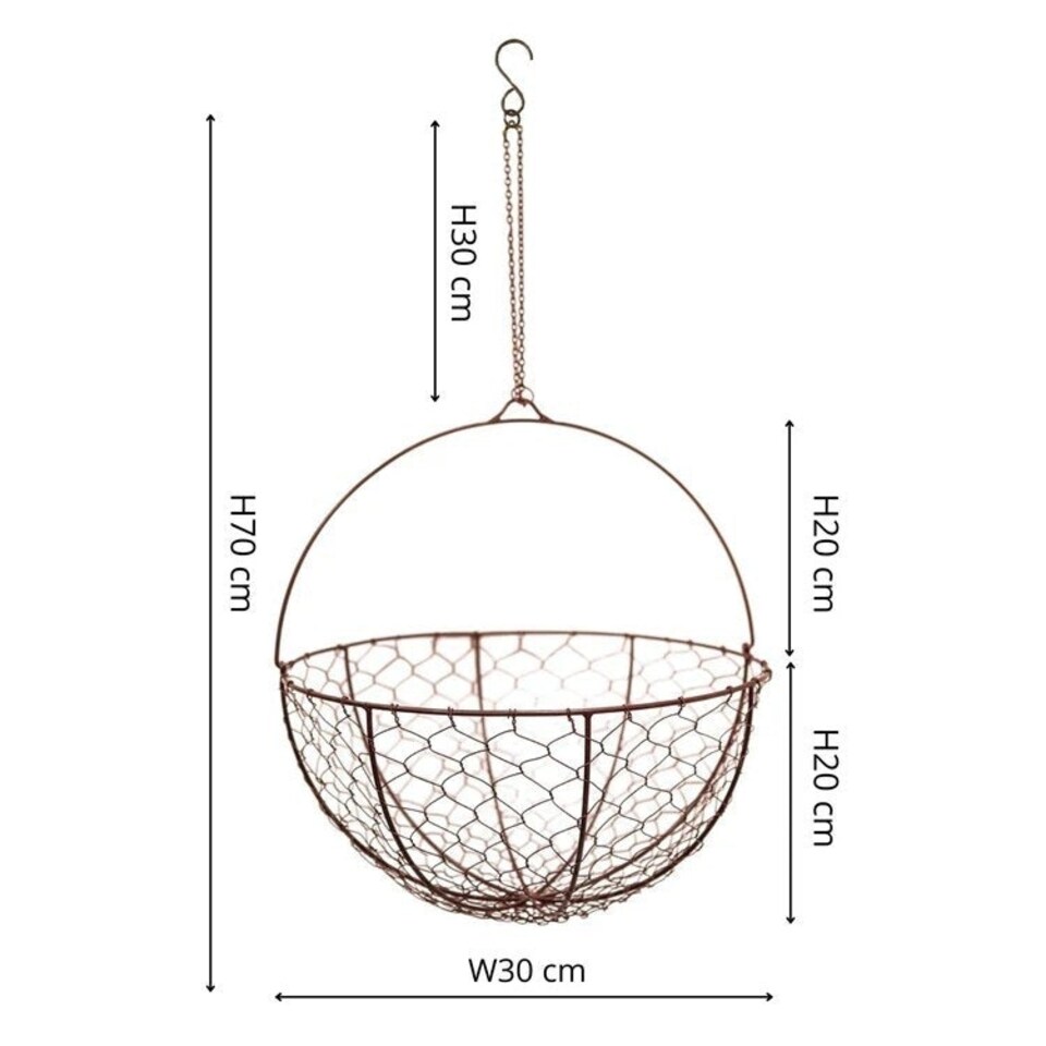 image 1 of Outdoor Hanging Wired Netted Basket - Mild Steel - L40 x W40 x H40 cm - Bronze | Multi