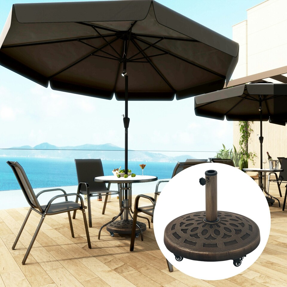image 1 of Outsunny 21kg Resin Garden Parasol Base Umbrella Stand with Wheels
