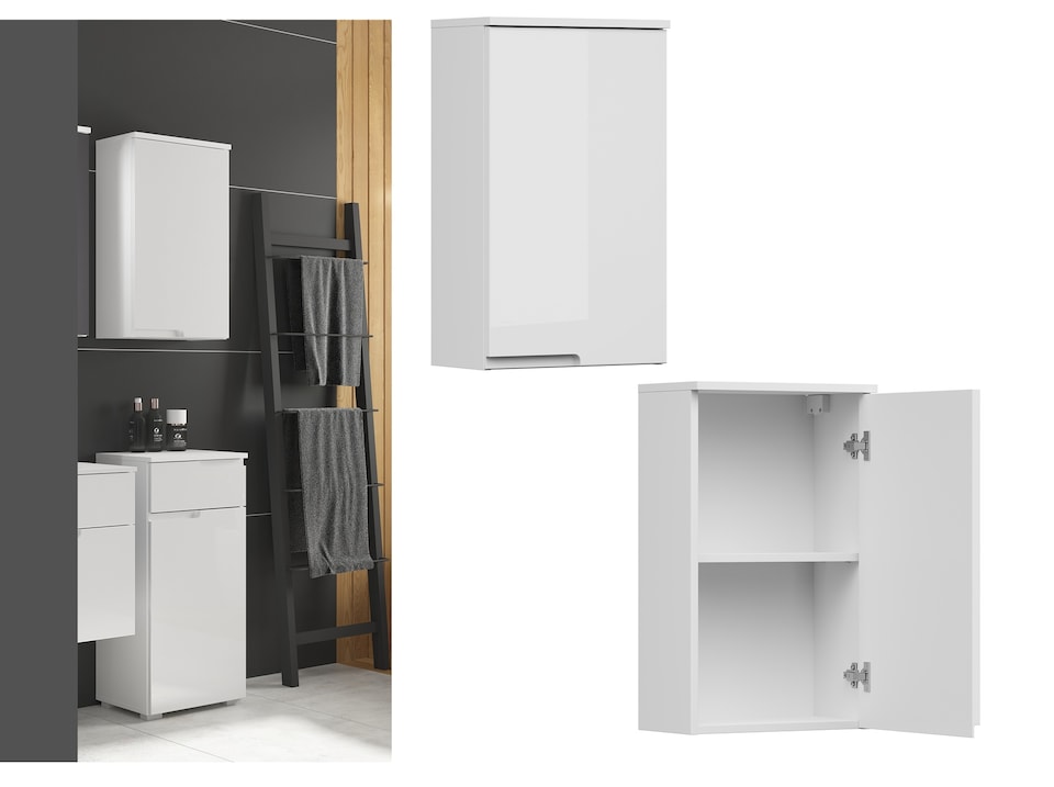 image 1 of Small Bathroom Cabinet Wall Mounted Storage Unit Slim Single Door Cupboard Handleless Narrow White Gloss Spice