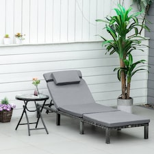 Outsunny Rattan Sun Lounger, 5-Level Adjustable Garden Lounger Recliner with Cushion and Headrest, Outdoor Reclining Sunbed, Steel Frame Garden Chair for Patio, Beach, Terrace, Dark Grey