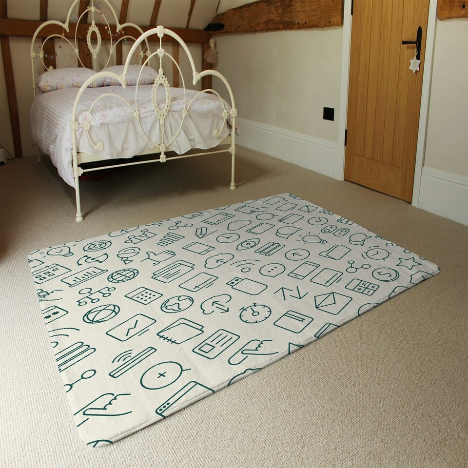 image 1 of outline icons (Rug) White | Medium: 80x150cm