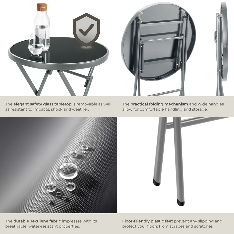 image 1 of Garden Table and Chairs - 2 person bistro set, foldable, weather-resistant | Grey | grey | 45,50 x 58 x 81 cm | 1