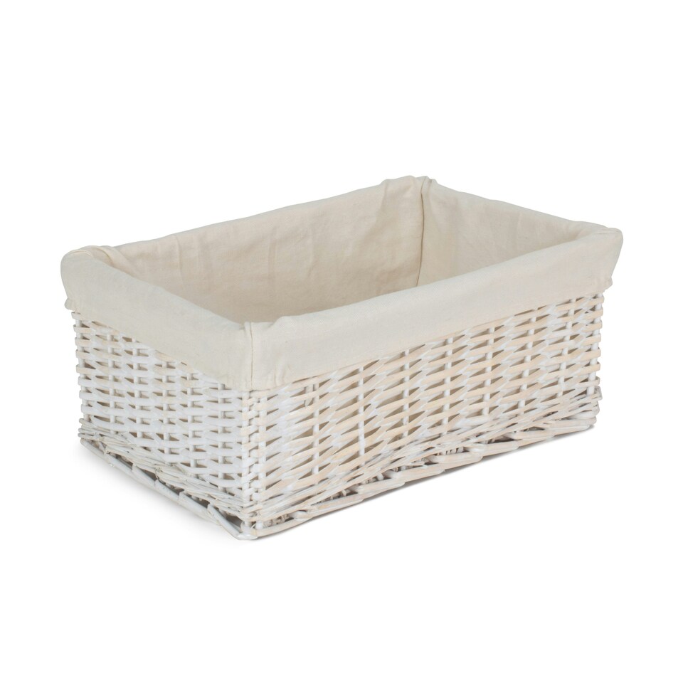 image 1 of White Wash Wicker Storage Basket with White Lining White | White | L