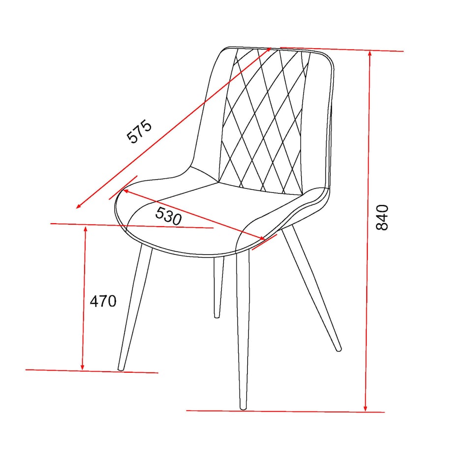image 1 of Pair of Aspen Cord Fabric Diamond Stitch Dining Chairs with Curved Seat and Black Tapered Metal Legs | Grey | Grey | 1