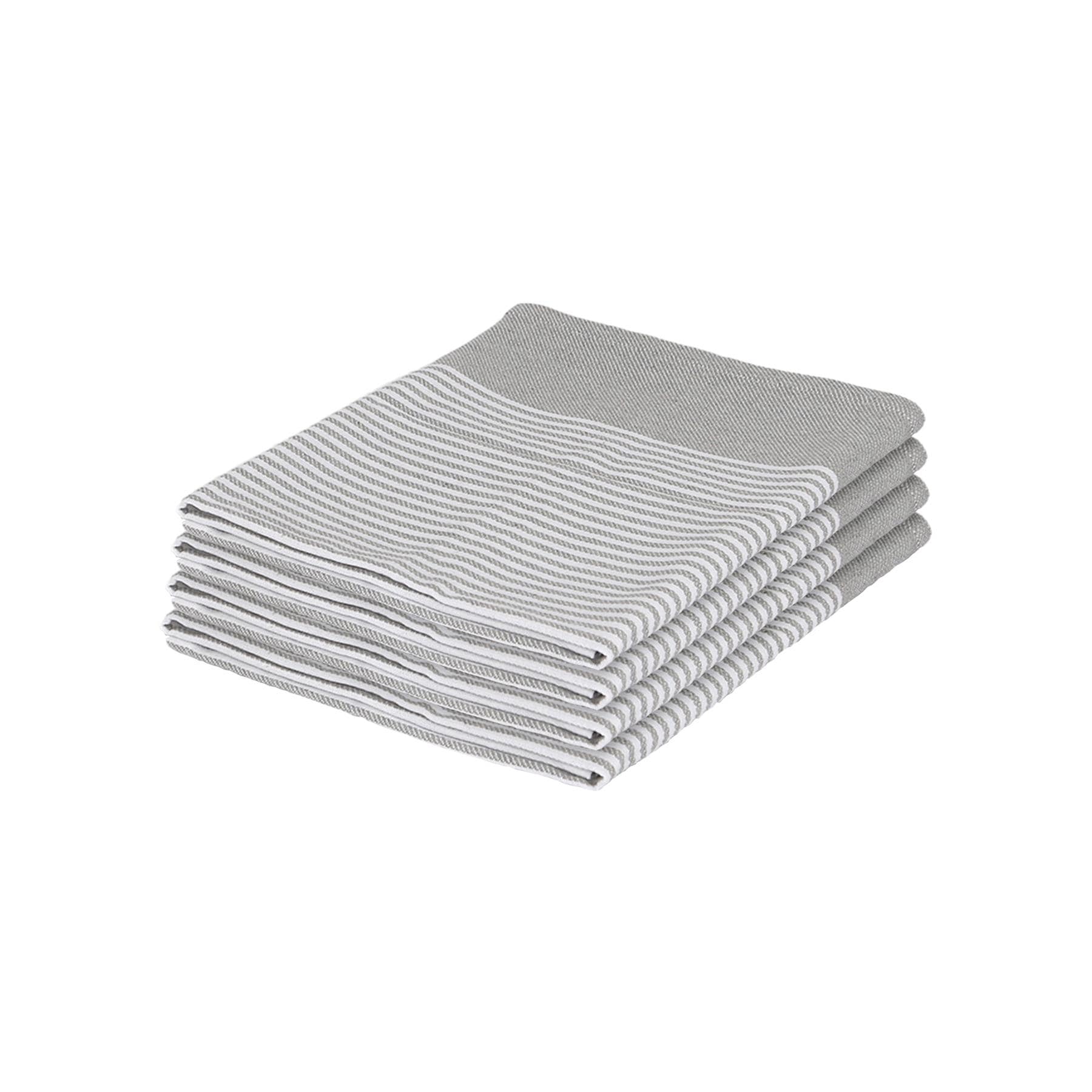 Nicola Spring Cotton Tea Towels - 70cm x 50cm - Light Grey Pinstripe - Pack of 4