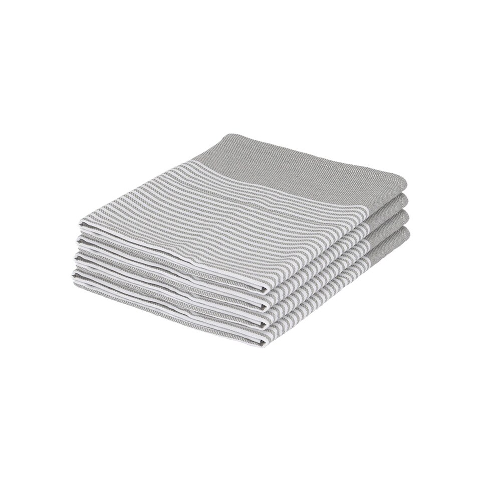 image 1 of Nicola Spring Cotton Tea Towels - 70cm x 50cm - Light Grey Pinstripe - Pack of 4