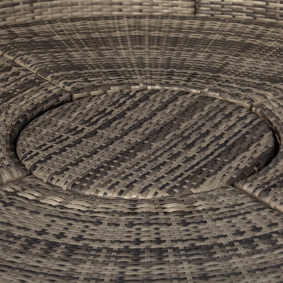 image 1 of Outsunny Outdoor PE Rattan Garden Furniture with Cushioned, Patio Wicker Conversation Furniture Set, Round Daybed with Retractable Canopy, Coffee Table and Three Pillows, Grey