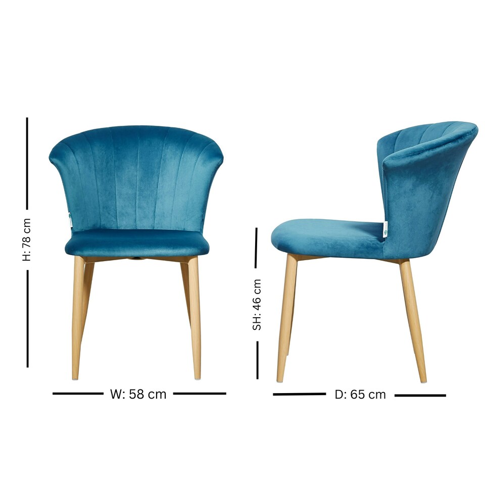 image 1 of Set of 4 Elsa Velvet Dining Chairs with Wooden Legs, Curved Back & Comfortable Seating Blue