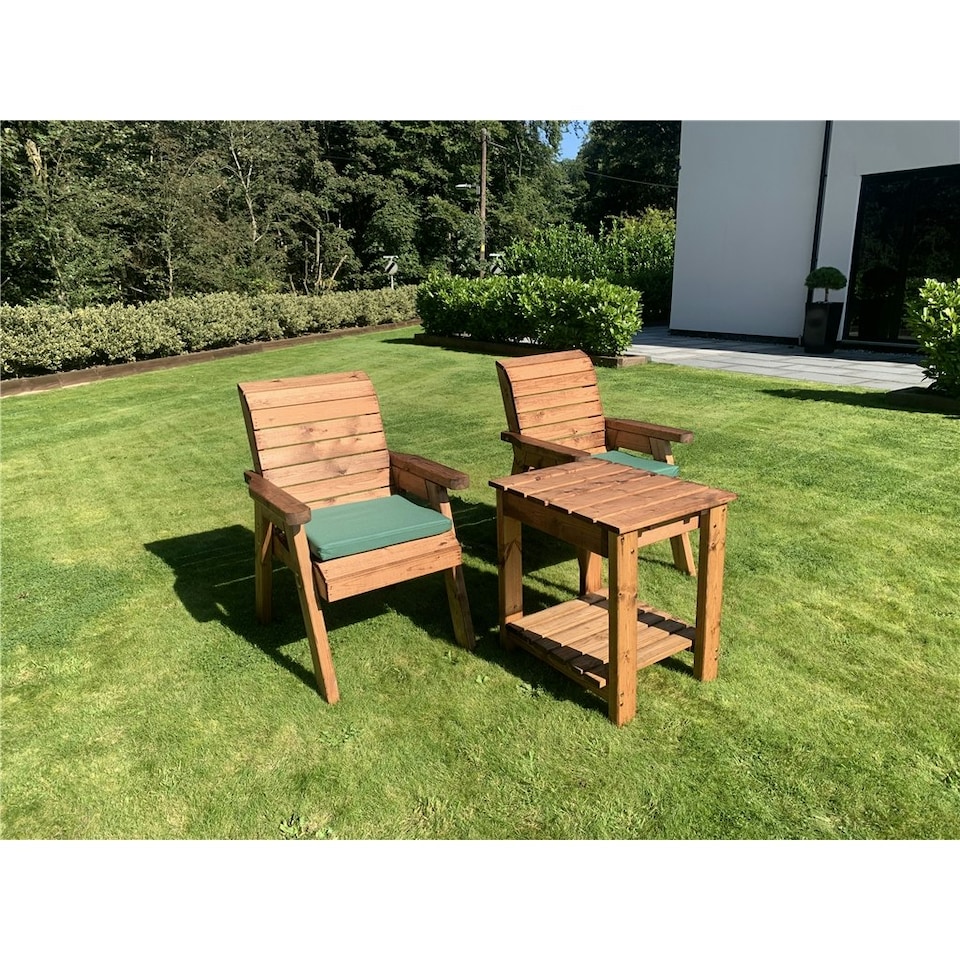 image 1 of Deluxe 2 Chair & Table Outdoor Set With 2 x Chair Cushion Green