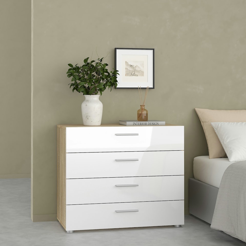 image 1 of Pepe Chest of 4 Drawers in Oak with White High Gloss