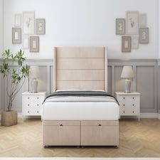 Sloomy Sterling Sand Naples Ottoman Bed Base With 54" Wingback Headboard 4' Small Double | Cream | Sand | Small Double | 1