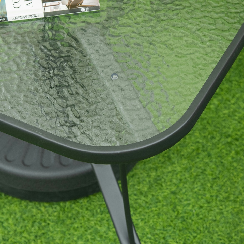 image 1 of Outsunny 106.5cm Square Patio Dining Table with Parasol Hole, Glass Top