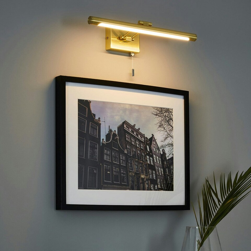 image 1 of CGC LOIS Satin Brass LED Over Mirror / Picture Light With Pull Cord Gold