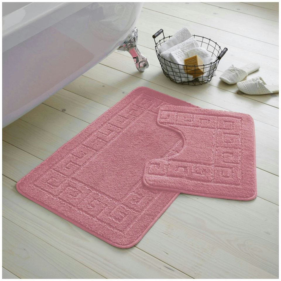 image 1 of VELVETIO Greek Bath Mat & Pedestal Mat Water Absorbent Non Slip Toilet Rugs Pink | Dusty Pink