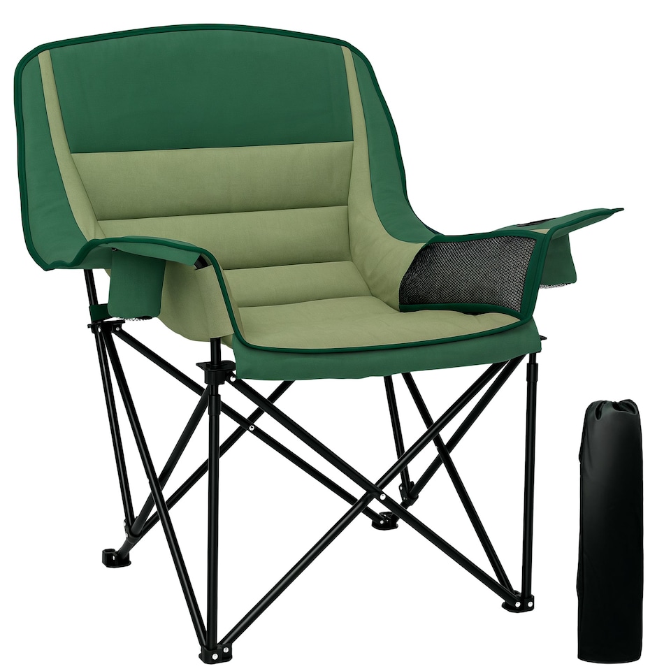 image 1 of Outsunny Camping Chair for Adults, Padded Folding Chair, Olive Green