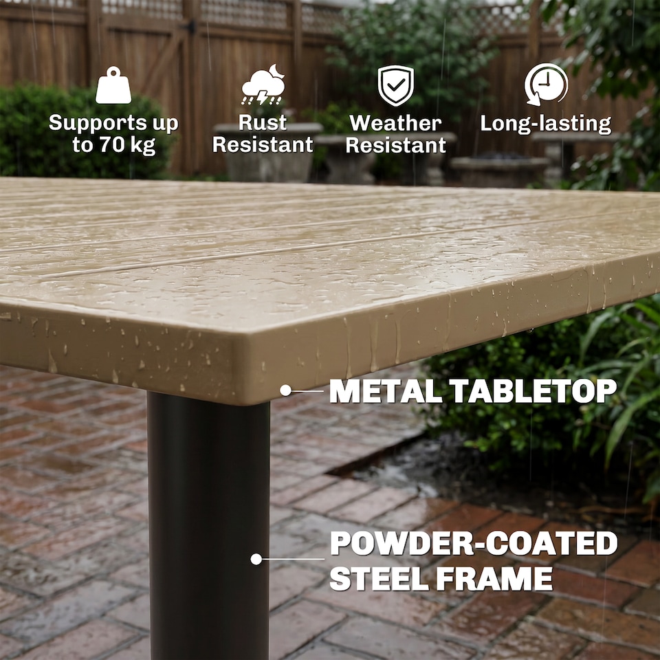 image 1 of Outsunny 150 x 90cm Garden Dining Table with Parasol Hole, Table Only, Brown