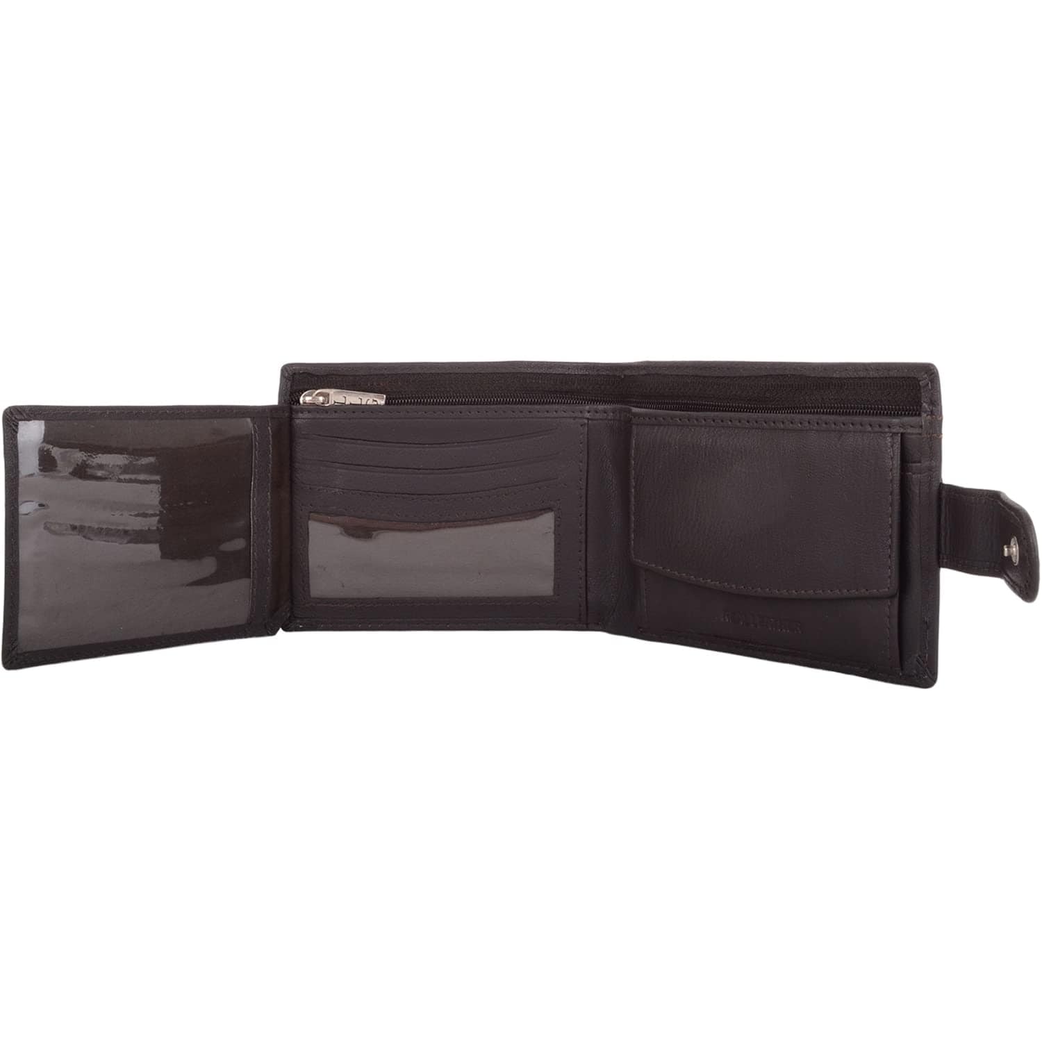 London Leathergoods Mens Genuine Leather Contrast Stitching Credit Card Holder Wallet - Dark Brown Brown Dark Brown