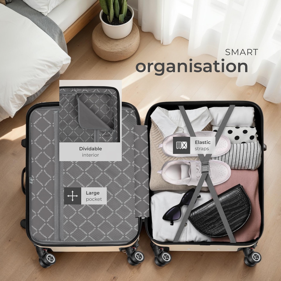 image 1 of Suitcase Set - 3 hard-shell suitcases with telescopic handle, removable wheels | Cream | champagne | 1